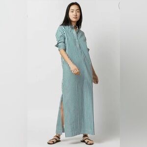New Ann Mashburn Mandarin Talitha Shirtdress Green Awning Stripe Poplin
